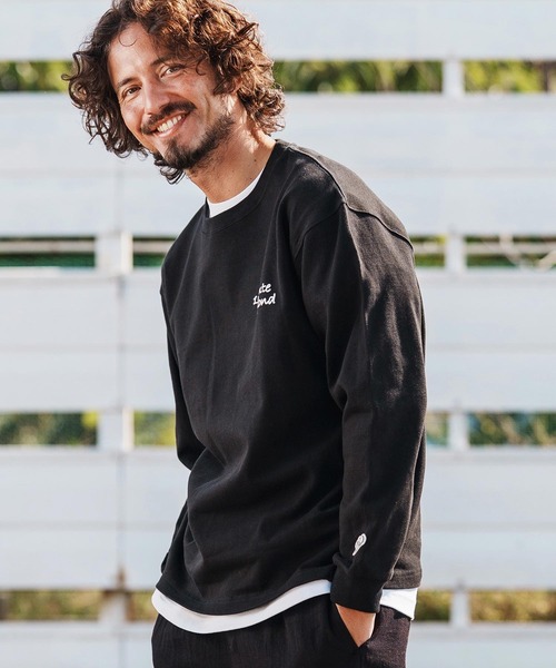 1minute 1second（ワンミニットワンセカンド）の「mlt5501-cursive foam print 10oz long sleeve shirt ロングスリーブカットソー(1M26H250)（Tシャツ/カットソー・メンズ・ブラック/グリーン系その他/ネイビー/ホワイト・M/L/XL）」の2枚目の写真