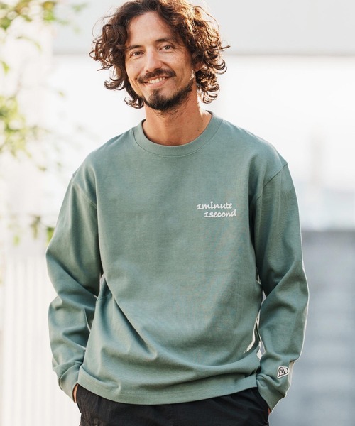 1minute 1second（ワンミニットワンセカンド）の「mlt5501-cursive foam print 10oz long sleeve shirt ロングスリーブカットソー(1M26H250)（Tシャツ/カットソー・メンズ・ブラック/グリーン系その他/ネイビー/ホワイト・M/L/XL）」の9枚目の写真