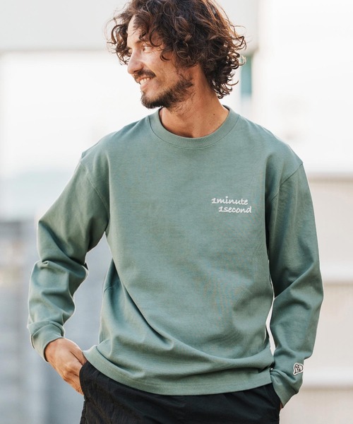 1minute 1second（ワンミニットワンセカンド）の「mlt5501-cursive foam print 10oz long sleeve shirt ロングスリーブカットソー(1M26H250)（Tシャツ/カットソー・メンズ・ブラック/グリーン系その他/ネイビー/ホワイト・M/L/XL）」の10枚目の写真