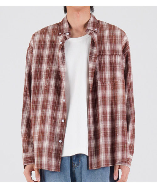 BUTTON SEOUL(ボタンソウル)の「スプラッシュフランネルオーバーサイズウォッシングシャツ(ペイントブラウン)(シャツ/ブラウス・メンズ・その他・X-LARGE/MEDIUM/LARGE)」の2枚目の写真