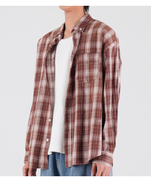 BUTTON SEOUL(ボタンソウル)の「スプラッシュフランネルオーバーサイズウォッシングシャツ(ペイントブラウン)(シャツ/ブラウス・メンズ・その他・X-LARGE/MEDIUM/LARGE)」の3枚目の写真