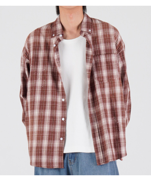 BUTTON SEOUL(ボタンソウル)の「スプラッシュフランネルオーバーサイズウォッシングシャツ(ペイントブラウン)(シャツ/ブラウス・メンズ・その他・X-LARGE/MEDIUM/LARGE)」の7枚目の写真