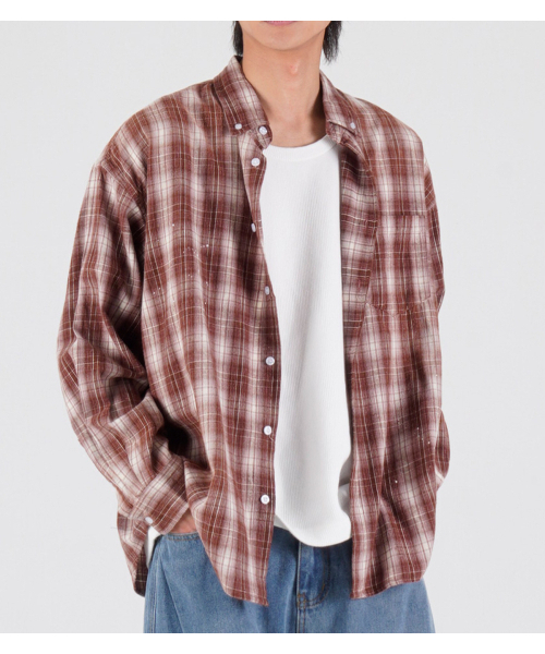 BUTTON SEOUL(ボタンソウル)の「スプラッシュフランネルオーバーサイズウォッシングシャツ(ペイントブラウン)(シャツ/ブラウス・メンズ・その他・X-LARGE/MEDIUM/LARGE)」の8枚目の写真