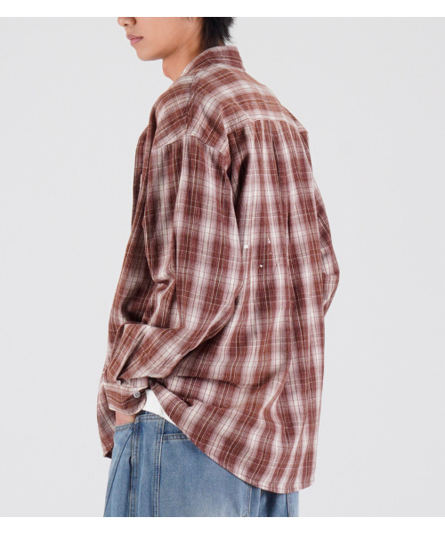 BUTTON SEOUL(ボタンソウル)の「スプラッシュフランネルオーバーサイズウォッシングシャツ(ペイントブラウン)(シャツ/ブラウス・メンズ・その他・X-LARGE/MEDIUM/LARGE)」の9枚目の写真