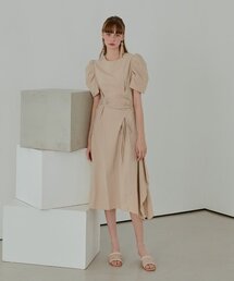 Pintuck String Dress, Beige