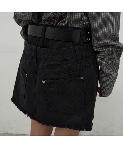 LCDC TM(エルシーディーシーティーエム)の「DOUBLE WAISTED DENIM MINI SKIRT (BLACK)(スカート・レディース・ブラック・SMALL/MEDIUM)」の8枚目の写真