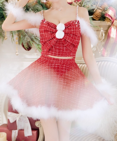 フロントリボンセットアップツイードサンタ 即日発送！】【サンタコス 5点セット】【XS-XLサイズ/2カラー