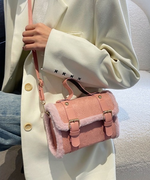 shoppinggo(ショッピングゴー)の「ファー付き2WAY ミニショルダーバッグ レディースバッグ ショルダーバッグ ハンドバッグ(ショルダーバッグ・レディース・ピンク/ホワイト/ブラウン/ブラック・FREE)」の1枚目の写真