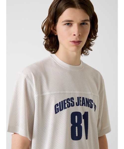 GUESS JEANS(ゲスジーンズ)の「GUESS JEANS Short Sleeves Boxy Cropped Mesh Jersey Tシャツ メッシュ(Tシャツ/カットソー・メンズ・ホワイト・MEDIUM/X-LARGE/SMALL/LARGE)」の3枚目の写真
