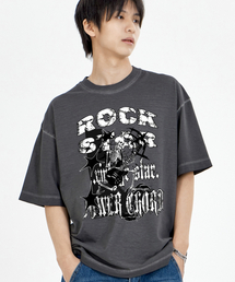 スケルトンロックスター ピグメント 半袖Tシャツ チャコール