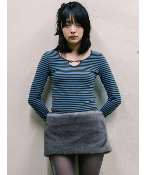 REHEAT(リヒート)の「HORSEBIT DETAIL STRIPE TOP_BLUE(Tシャツ/カットソー・レディース・その他・FREE)」の1枚目の写真