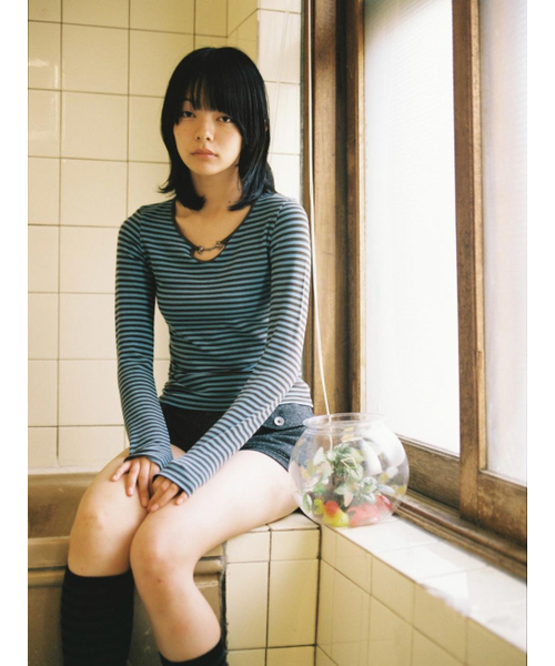 REHEAT(リヒート)の「HORSEBIT DETAIL STRIPE TOP_BLUE(Tシャツ/カットソー・レディース・その他・FREE)」の3枚目の写真