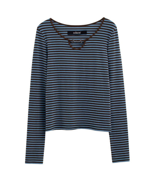 REHEAT(リヒート)の「HORSEBIT DETAIL STRIPE TOP_BLUE(Tシャツ/カットソー・レディース・その他・FREE)」の4枚目の写真