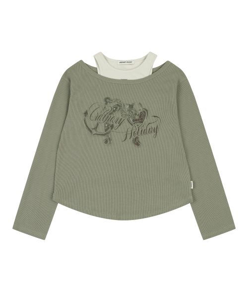 ORDINARY HOLIDAY（オーディナリー ホリデー）の「OFF-SHOULDER LOOSE FIT SET-UP [KHAKI]（Tシャツ/カットソー・レディース・その他・FREE）」の2枚目の写真