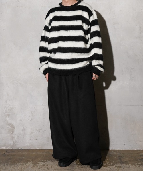TOWNCRAFT（タウンクラフト）の「TOWNCRAFT / タウンクラフト BORDER SHAGGY CREW SWEATER ボーダー シャギー モヘアタッチ クルーネックセーター（ニット/セーター・メンズ・レッド/ブラック×ホワイト・LARGE/MEDIUM）」の4枚目の写真