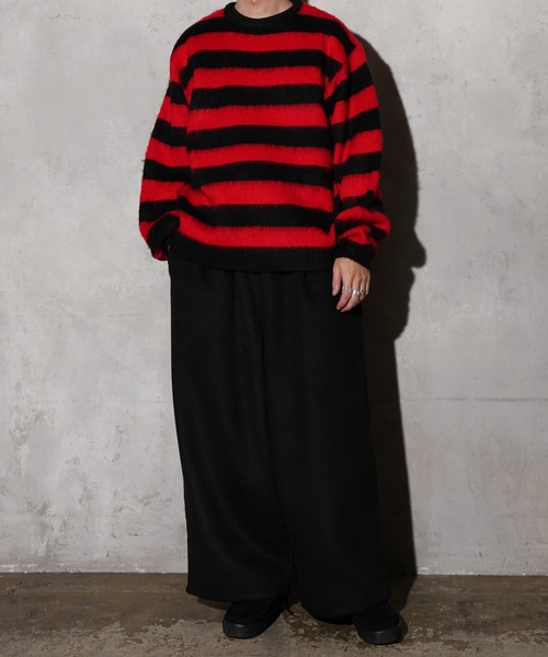 TOWNCRAFT（タウンクラフト）の「TOWNCRAFT / タウンクラフト BORDER SHAGGY CREW SWEATER ボーダー シャギー モヘアタッチ クルーネックセーター（ニット/セーター・メンズ・レッド/ブラック×ホワイト・LARGE/MEDIUM）」の6枚目の写真