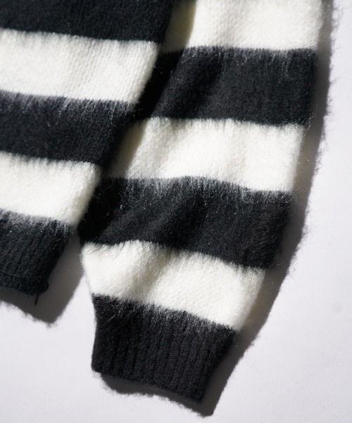 TOWNCRAFT（タウンクラフト）の「TOWNCRAFT / タウンクラフト BORDER SHAGGY CREW SWEATER ボーダー シャギー モヘアタッチ クルーネックセーター（ニット/セーター・メンズ・レッド/ブラック×ホワイト・LARGE/MEDIUM）」の11枚目の写真