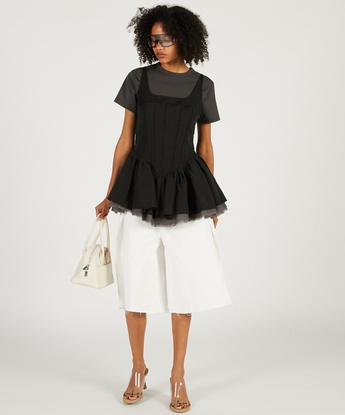 PRANK PROJECT（プランクプロジェクト）の「デニムハーフパンツ / Denim Half Pants（デニムパンツ・レディース・ブラック/ブルー/ホワイト・36/38）」の4枚目の写真