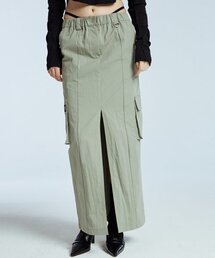 ロングスリットカーゴスカート(カーキ)