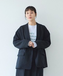 yuni | Linen/Polyester double cocoon no collarジャケット(ノーカラージャケット)