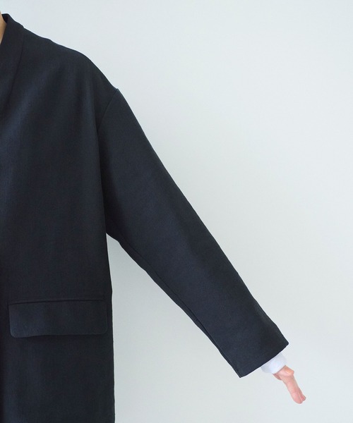 yuni（ユニ　）の「Linen/Polyester double cocoon no collarジャケット（ノーカラージャケット・レディース・ブラック・FREE）」の14枚目の写真