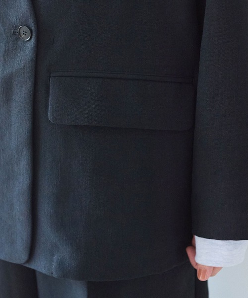 yuni（ユニ　）の「Linen/Polyester double cocoon no collarジャケット（ノーカラージャケット・レディース・ブラック・FREE）」の16枚目の写真