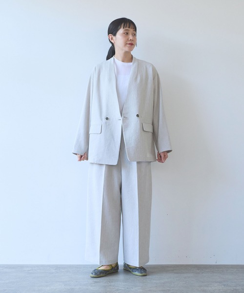 yuni（ユニ　）の「Linen/Polyester double cocoon no collarジャケット（ノーカラージャケット・レディース・ブラック・FREE）」の20枚目の写真