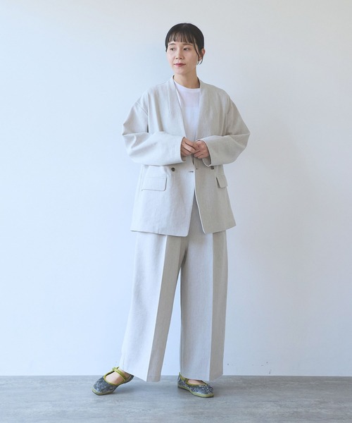 yuni（ユニ　）の「Linen/Polyester double cocoon no collarジャケット（ノーカラージャケット・レディース・ブラック・FREE）」の22枚目の写真