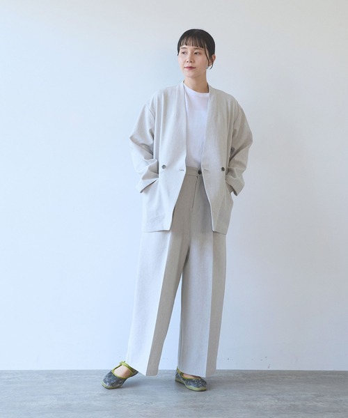 yuni（ユニ　）の「Linen/Polyester double cocoon no collarジャケット（ノーカラージャケット・レディース・ブラック・FREE）」の21枚目の写真