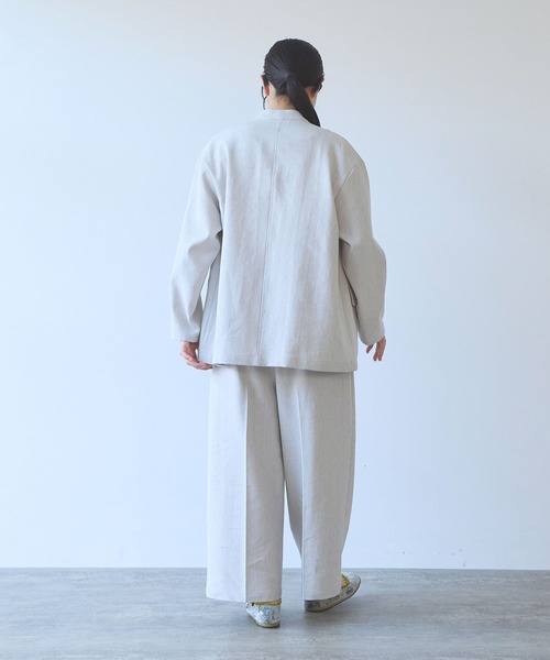 yuni(ユニ )の「△Linen/Polyester double cocoon no collarジャケット(ノーカラージャケット・レディース・ブラック/ブラウン/アイボリー・FREE)」の19枚目の写真