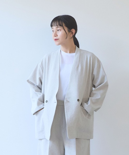 yuni(ユニ )の「△Linen/Polyester double cocoon no collarジャケット(ノーカラージャケット・レディース・ブラック/ブラウン/アイボリー・FREE)」の21枚目の写真