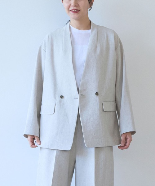 yuni(ユニ )の「△Linen/Polyester double cocoon no collarジャケット(ノーカラージャケット・レディース・ブラック/ブラウン/アイボリー・FREE)」の20枚目の写真