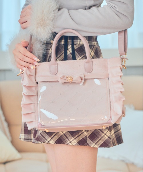 ゆみ吉ハンドメイド　フリルバッグ　ジョリーフルール Alice ベージュ ベルベットフリルバッグ（ハンドバッグ）｜LAFARY（ラファリー）の