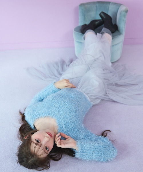 REDYAZEL（レディアゼル）の「ブークレラメシャギーニットプルオーバー（ニット/セーター・レディース・サックスブルー/パープル/ブラック/ピンク/ホワイト・FREE）」の6枚目の写真