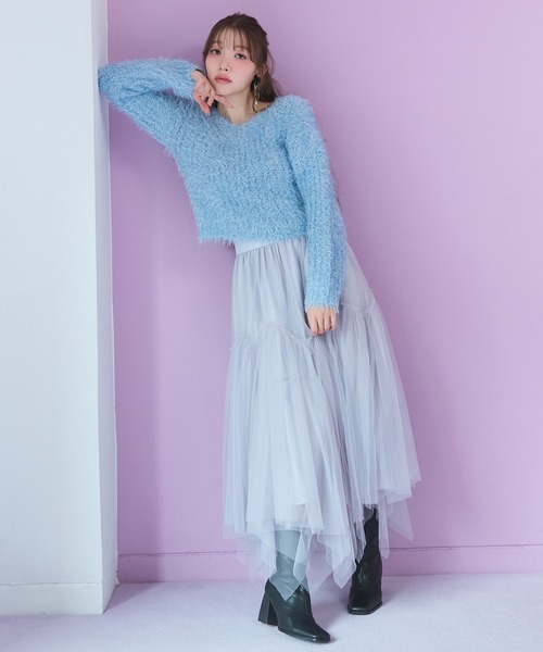 REDYAZEL（レディアゼル）の「ブークレラメシャギーニットプルオーバー（ニット/セーター・レディース・サックスブルー/パープル/ブラック/ピンク/ホワイト・FREE）」の7枚目の写真
