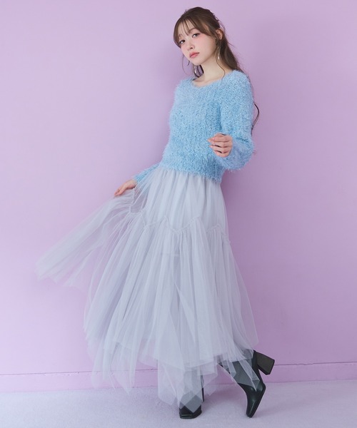 REDYAZEL（レディアゼル）の「ブークレラメシャギーニットプルオーバー（ニット/セーター・レディース・サックスブルー/パープル/ブラック/ピンク/ホワイト・FREE）」の8枚目の写真