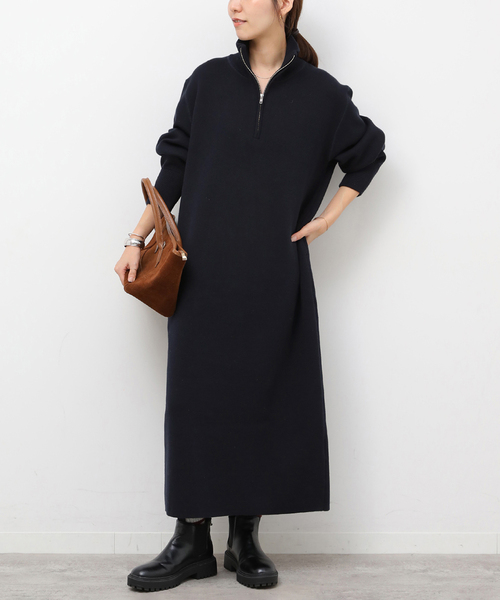 JOURNAL STANDARD relume（ジャーナルスタンダード　レリューム）の「《追加2》スウェットライクハーフジップワンピース（ワンピース・レディース・ネイビー/グレー・FREE）」の2枚目の写真