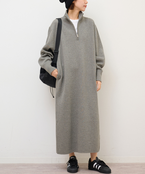 JOURNAL STANDARD relume（ジャーナルスタンダード　レリューム）の「《追加2》スウェットライクハーフジップワンピース（ワンピース・レディース・ネイビー/グレー・FREE）」の4枚目の写真
