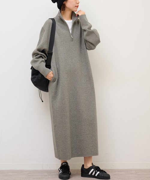 JOURNAL STANDARD relume（ジャーナルスタンダード　レリューム）の「《追加2》スウェットライクハーフジップワンピース（ワンピース・レディース・ネイビー/グレー・FREE）」の6枚目の写真