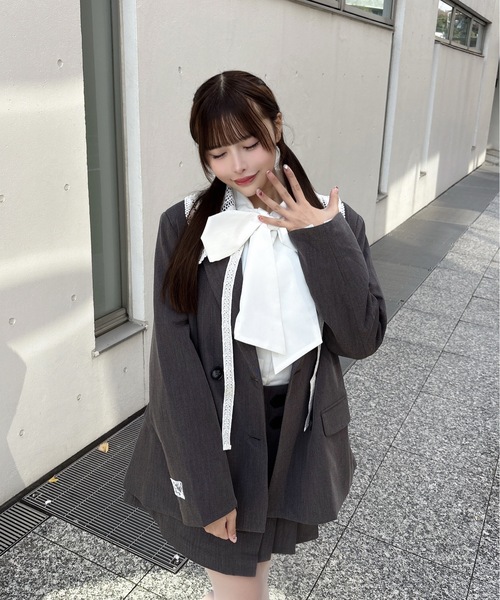 one way（ワンウェイ）の「レース衿テーラージャケット（テーラードジャケット・レディース・ブラウン系その他/グレー系その他/グレー・FREE）」の4枚目の写真