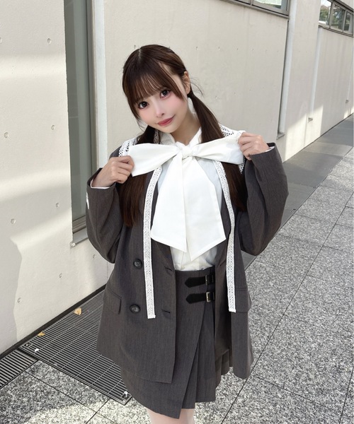 one way（ワンウェイ）の「レース衿テーラージャケット（テーラードジャケット・レディース・ブラウン系その他/グレー系その他/グレー・FREE）」の5枚目の写真