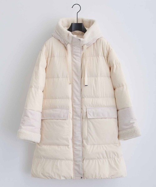 YOSOOU（ヨソオウ）の「【YOSOOU/ヨソオウ】Boa Docking Stand Hood Coat/ボアドッキングスタンドフードコート（ダウンジャケット/コート・レディース・ブラック/キナリ・2）」の5枚目の写真