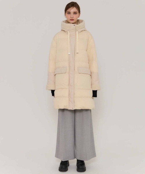 YOSOOU（ヨソオウ）の「【YOSOOU/ヨソオウ】Boa Docking Stand Hood Coat/ボアドッキングスタンドフードコート（ダウンジャケット/コート・レディース・ブラック/キナリ・2）」の3枚目の写真