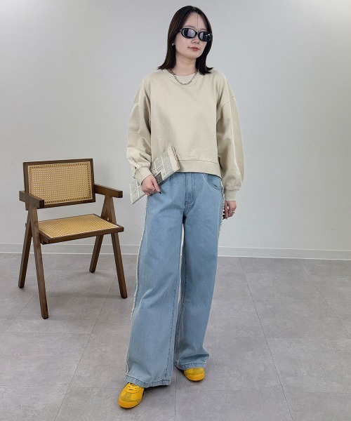 mellomela.(メロメラ)の「サイドフリンジワイドデニム(デニムパンツ・レディース・ダークネイビー/ライトブルー/ブルー・L/M)」の20枚目の写真
