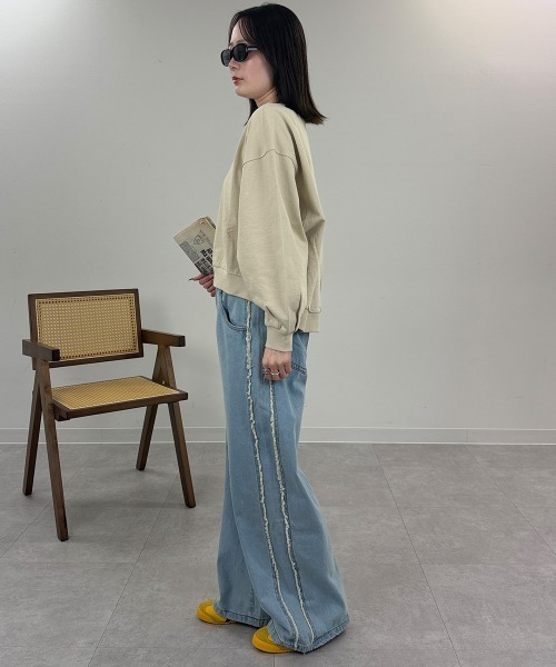 mellomela.(メロメラ)の「サイドフリンジワイドデニム(デニムパンツ・レディース・ダークネイビー/ライトブルー/ブルー・L/M)」の21枚目の写真