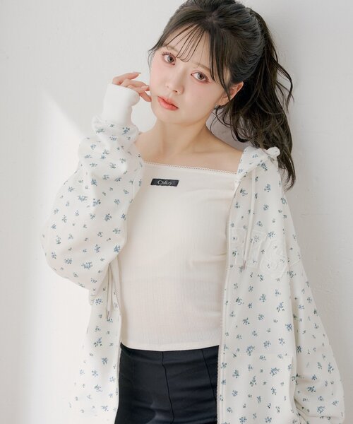 パターンメッシュカップ付きレースコンパクトトップス（Tシャツ