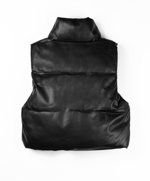 2color 】フェイクレザースタンドカラーパフダウンベスト ／ fake