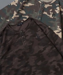 2026AW Camouflage Pattern Cross Logo Embroidery Thermal/カモフラ柄 ヴィンテージライク クロスロゴ ワンポイント刺繍 サーマル ワッフル ヘンリーネック ロンT 長袖Tシャツ
