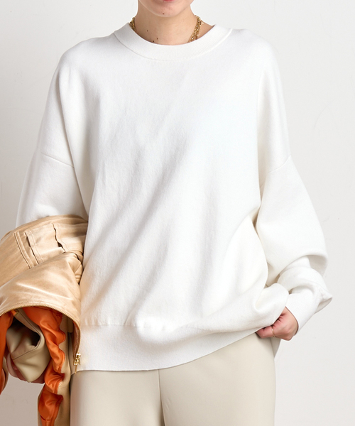 EVERYDAY I LIKE.（エヴリディアイライク）の「コットンカシミヤリラックスプルオーバー（ニット/セーター・レディース・ネイビー/ホワイト/グレー・FREE）」の2枚目の写真