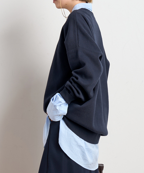 EVERYDAY I LIKE.（エヴリディアイライク）の「コットンカシミヤリラックスプルオーバー（ニット/セーター・レディース・ネイビー/ホワイト/グレー・FREE）」の4枚目の写真